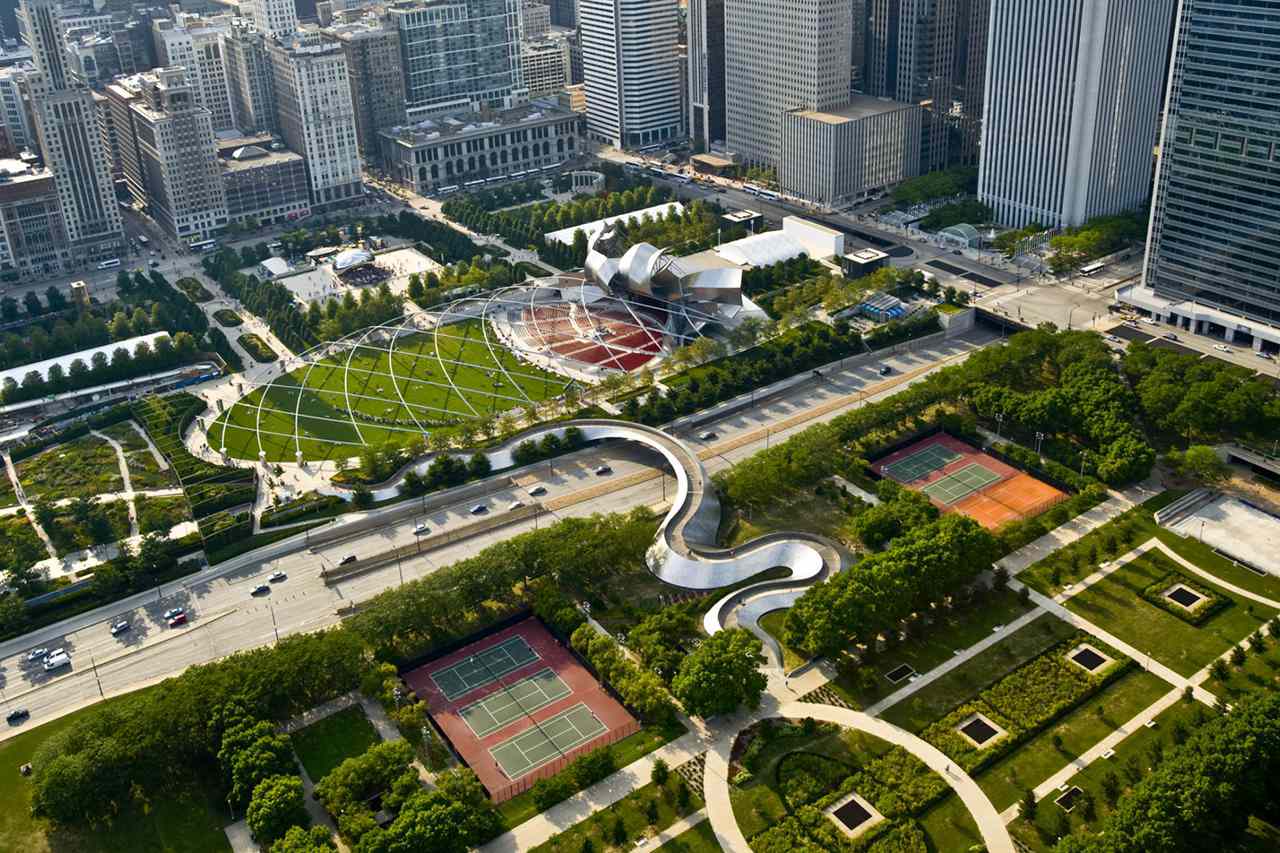 An aerial view of Millenium Park